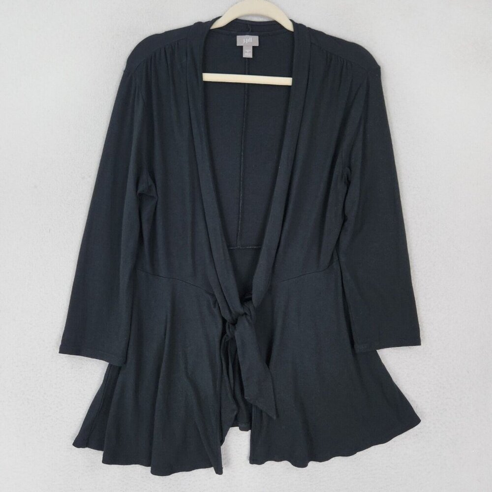 J Jill Sweater Womens Medium Black Lightweight Stretch Tie Front Cardigan Casual
